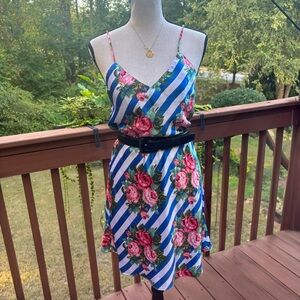 VTG Kathryn Blue and White Striped Floral Camisole Slip Dress. Size M